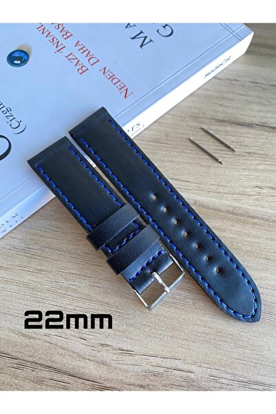 Prizma Mavi Dikiş Yerli Üretim Düz Desen Saat Kordonu. 18-20-22-24 ve 26mm Ge...