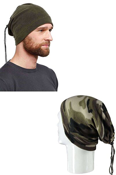 CT STONES 2 pieces polar fleece beanie and neck collar green camouflage
