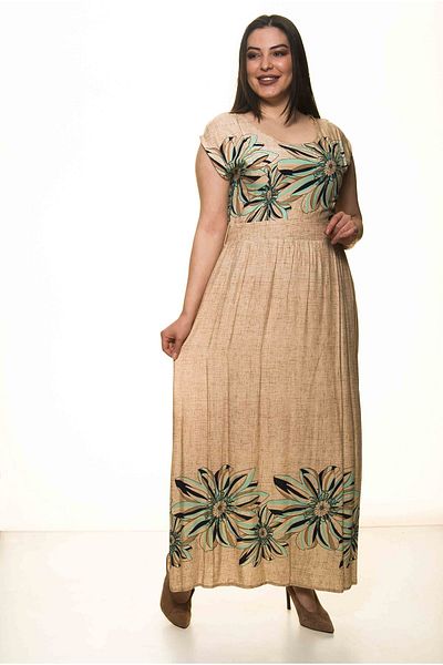 modayız Πράσινο Floral Plus Size Μακρύ Φόρεμα G1-1598