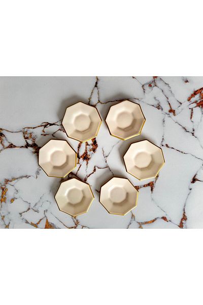 atabey home collection طبق شاي ذهبي كريمي مكون من 6 قطع