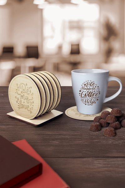 Home Set of 6 Special Design Wooden Coasters and Stands