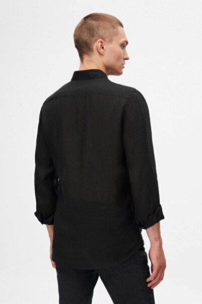 Tween Slim Fit Siyah %100 Keten Gömlek