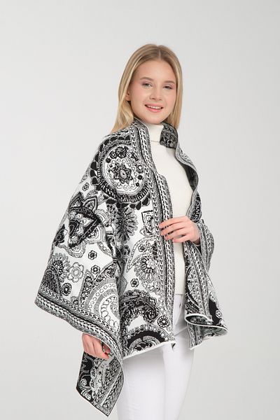 Wega Moda Ethnic Patterned Comfortable Knitwear Shoulder Shawl - Two-Way Use