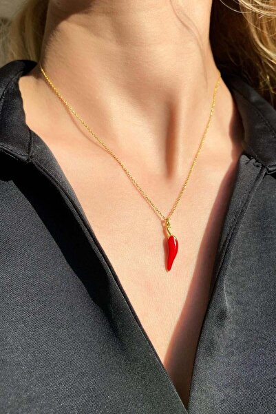 Spossy Silver Jewelry 925 Ayar Gümüş Kırmızı Mineli Biber Kolye