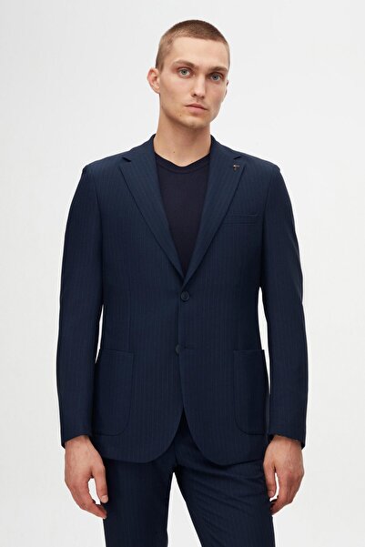 Tween Slim Fit Lacivert Çizgili Kumaş Ceket
