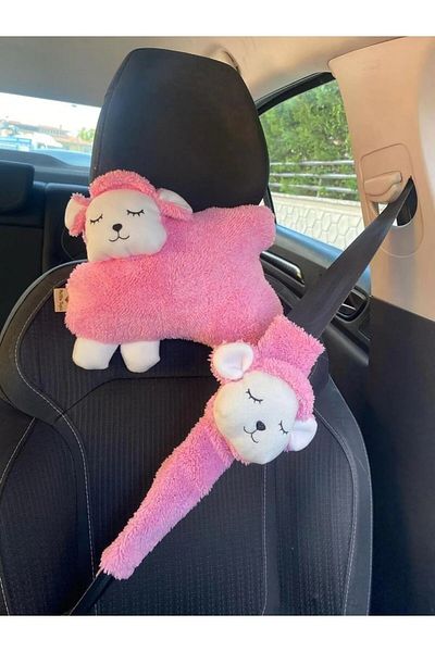 Hey Me Lisa Pink Lamb Car Neck Pillow and Seat Belt Accessory Plush Sheath Set (1 Pillow and 1 Case)
