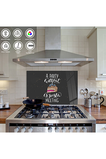 Zevahir Mobilya Dekorasyon Ocak Arkası Temperli Cam Siyah Arka Planlı Pasta D...