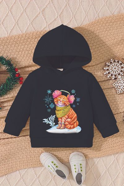 ADABEBEK New Year's Special Kitty Playing in the Snow Printed Baby Sweatshirt 10146