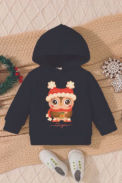 ADABEBEK Christmas Owl Printed New Year's Baby Sweatshirt - with Hat, Model 23176