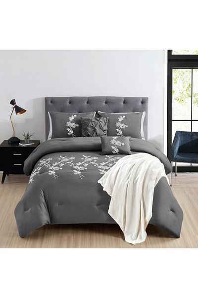 White Chalean Bali Downey Floral Embroidered King Size Bedding Set in Bag