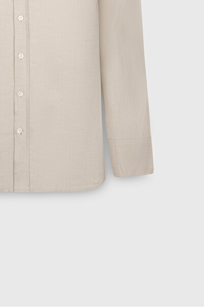ALTINYILDIZ CLASSICS Erkek Bej %100 Pamuk Oxford Slim Fit Dar Kesim Düğmeli Yaka Diagonal Desenli Gömlek