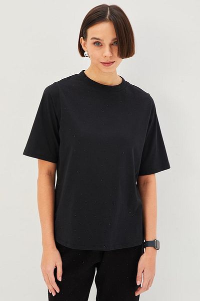 Allyco Πλεκτό μπλουζάκι Crew Neck Stone Μαύρο Άνετο Πλεκτό