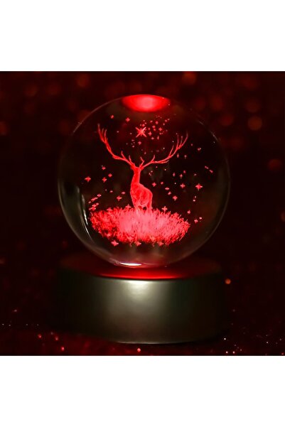 Genel Markalar Yılbaşı Hediyesi Geyik Temalı 3D Renkli Işıklı Cam Küre Krista...
