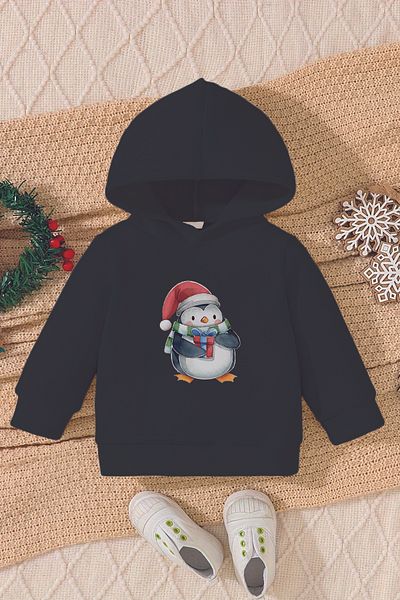 ADABEBEK Christmas Printed New Year's Special Baby Sweatshirt - with Hat, Penguin Printed 23103