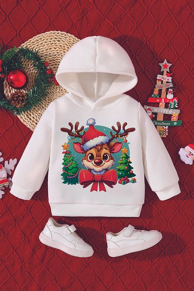 ADABEBEK Christmas Printed New Year's Custom Baby Sweatshirt - Hat and Deer Printed 23073