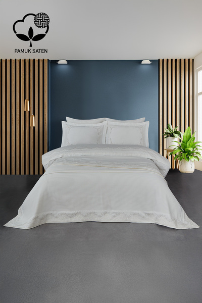 Nazik Home Yakut İşlemeli Çift Kişilik 7 Parça Nevresim + Pike Set
