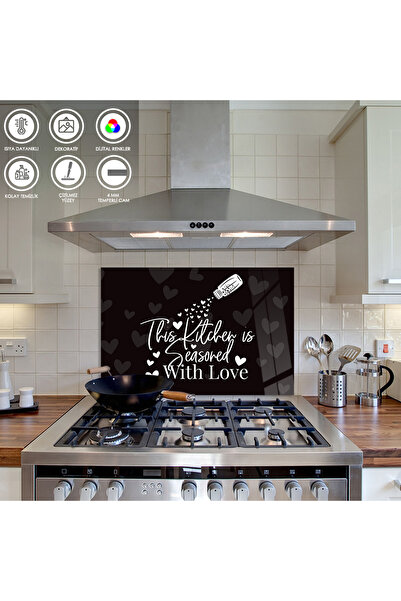 Zevahir Mobilya Dekorasyon Ocak Arkası Temperli Cam Kalp Döken Tuzluk ve Siya...