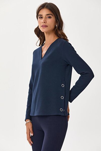 İKİLER V Yaka Yanı Çıtçıtlı Triko Bluz 245-1706