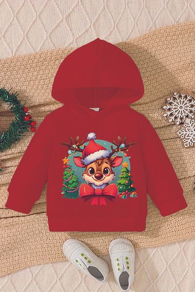 ADABEBEK Christmas Printed New Year's Custom Baby Sweatshirt - Hat and Deer Printed 23073