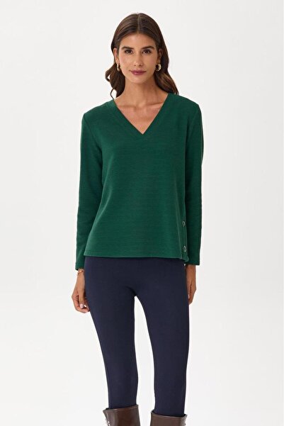 İKİLER V Yaka Yanı Çıtçıtlı Triko Bluz 245-1706