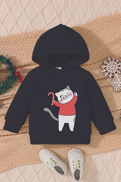 ADABEBEK New Year's Special New Year Kitten Printed Baby Sweatshirt 23199