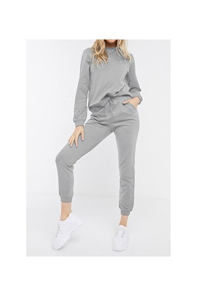PALPİTO Kadın Gri Pamuklu Alt Üst Pijama Takımı