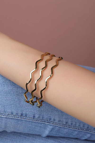 staınless steel Üçlü Ajda Zikzak Bilezik Kararmaz Paslanmaz Çelik