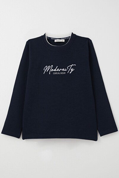 Breeze Хлопчача футболка з довгими рукавами та вишитим написом, 8-14 років, темно-синя