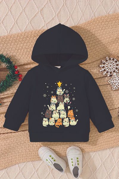 ADABEBEK New Year's Printed Baby Sweatshirt - Tree Kitten Patterned 10154