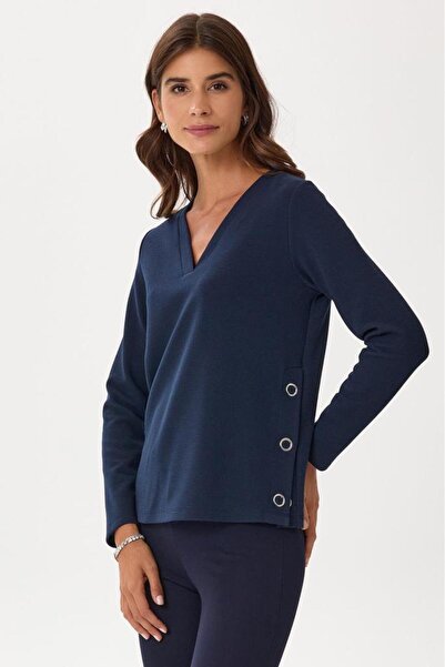 İKİLER V Yaka Yanı Çıtçıtlı Triko Bluz 245-1706