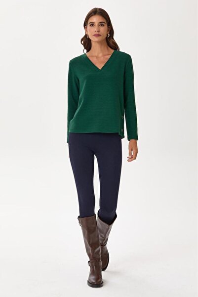 İKİLER V Yaka Yanı Çıtçıtlı Triko Bluz 245-1706