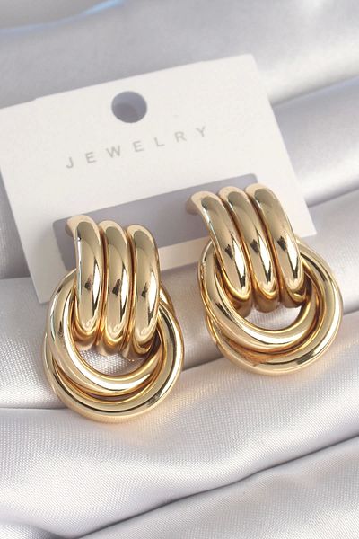 tekinleroglu Brass Gold Color Spiral Model Women's Earrings