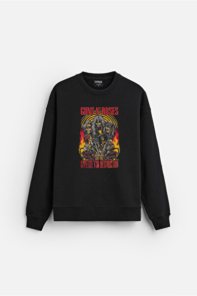 MODA سويت شيرت أسود كبير الحجم من القطن بدون قلنسوة من Guns N' Roses Music Band