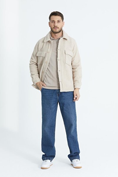 Store %100 Pamuk, Gömlek Yaka, Düğmeli Erkek Welsoft Peluş Ceket