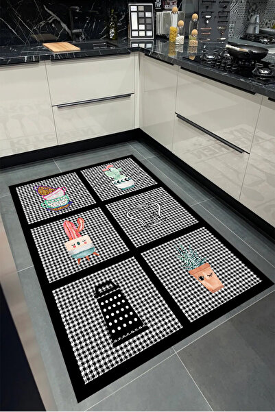 Bordo Halı SİYAH Yıkanabilir Kaymaz Taban Halı Salon Dekor Yolluk Koridor Mut...