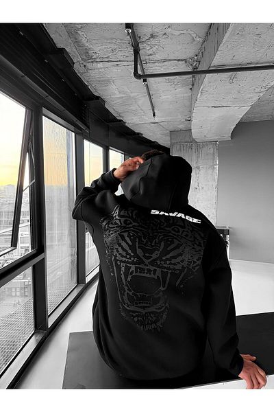 ablukaonline Black Unisex Oversize Savage Printed Premium Hooded Sweatshirt