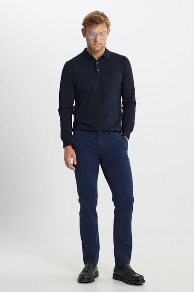 ALTINYILDIZ CLASSICS Men's Navy Blue Slim Fit Slim Fit Cotton Flexible Dobby Side Pocket Trousers