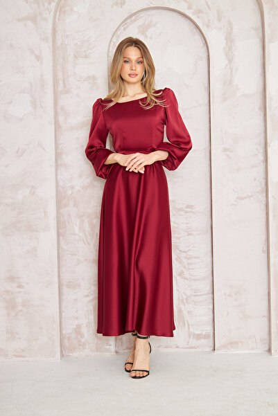 PARLAFASHION BELLA Kayık Yaka Saten Maxi Boy Söz Nişan Elbisesi