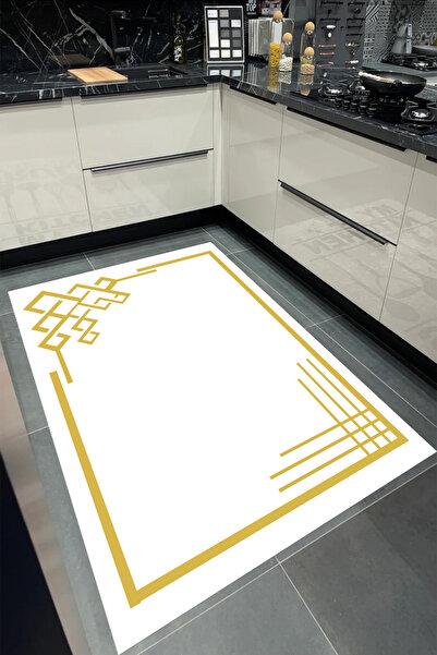 Bordo Halı BEYAZ GOLD Yıkanabilir Kaymaz Taban Halı Salon Dekor Yolluk Korido...