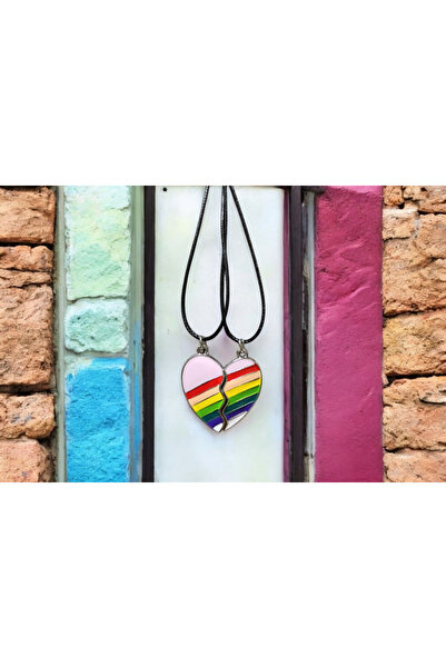 Asel 2li Mıknatıslı Kalpli Renkli Arkadaşlık Sevgili Kolyesi