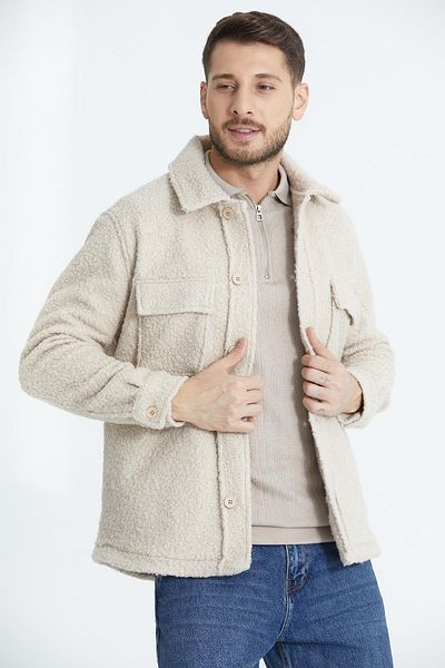 Store 100% Cotton, Shirt Collar, Button Men's Welsoft Plush Jacket