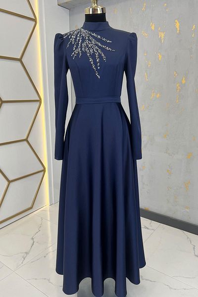 Esilanur Mina Hijab Evening Dress Navy Blue