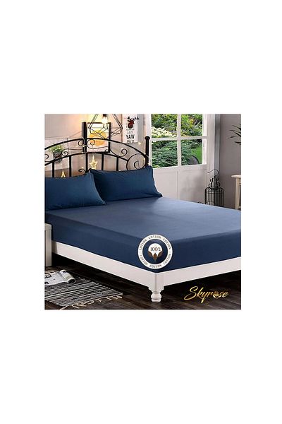 Skyrose طقم ملاءات قطنية 100% مطاطية بحجم كينغ - 180x200+/30 مقاس مفتوح 240x260 سم
