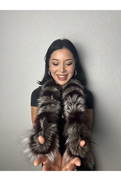 yosma Kürk Atkı Boyunluk Atki Kaskol Kaşkol Bordo Gri