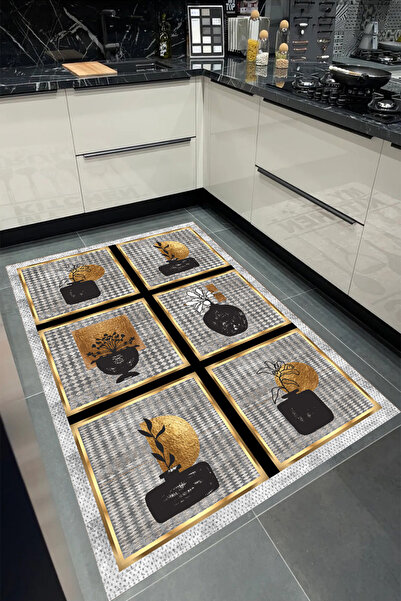 Bordo Halı GRİ GOLD Yıkanabilir Kaymaz Taban Halı Salon Dekor Yolluk Koridor ...