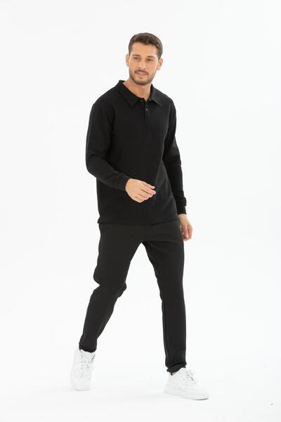 Store Men's Sweatshirt with Cotton Blend, Polo Lick, Button, Diamond Pattern