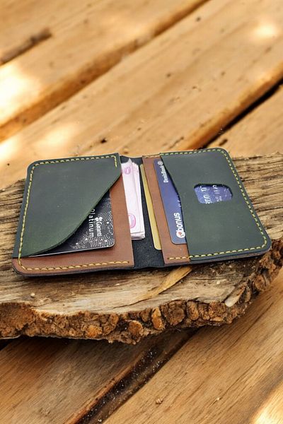 Leather Cy Eclipse Cognac Green Genuine Leather Men Women Card Holder Wallet Name Writing Included Handmade Unisex