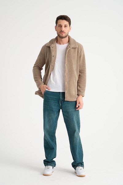 Store 100% Cotton, Shirt Collar, Buttoned Men's Plush Jacket