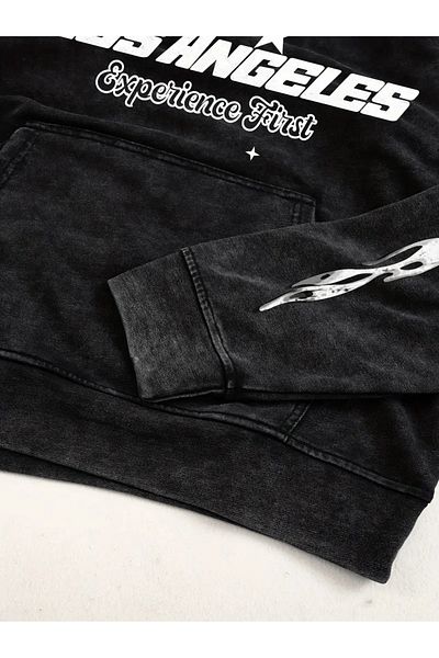 Touz Moda Streetwear Vintage Print Detail Hooded Sweatshirt