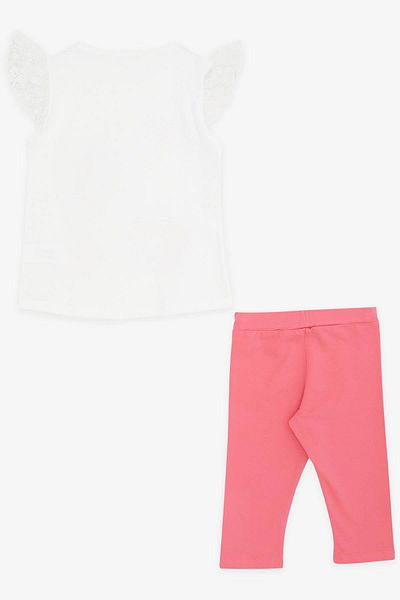 Breeze 1.5-5 Years Old Girl Ecru Capri Tights Embroidery Laced Teddy Bear Printed Set